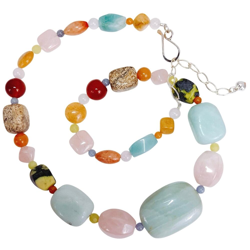VTG Signed Jay King DTR Gemstone Sterling Silver Necklace 21" Amazonite Quartz